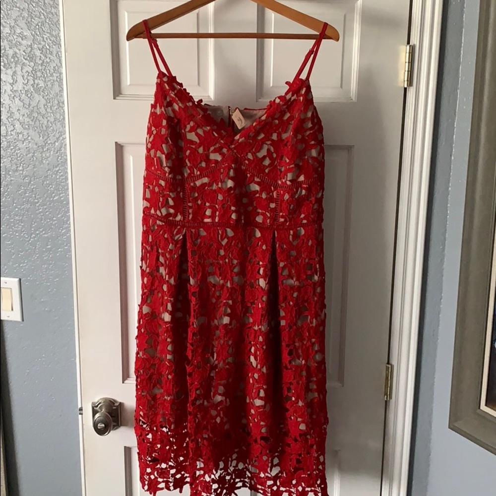 Red and nude lace dress